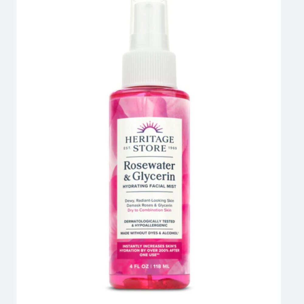 HERITAGE STORE Rosewater & Glycerin Hydrating Facial Mist Hydrate/Set Makeup 4oz